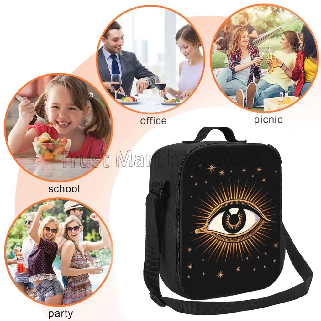 Eye Bead Insulated Lunch Bag Reusable Portable Thermal Bento Tote with Adjustable Strap for Work Picnic Travel