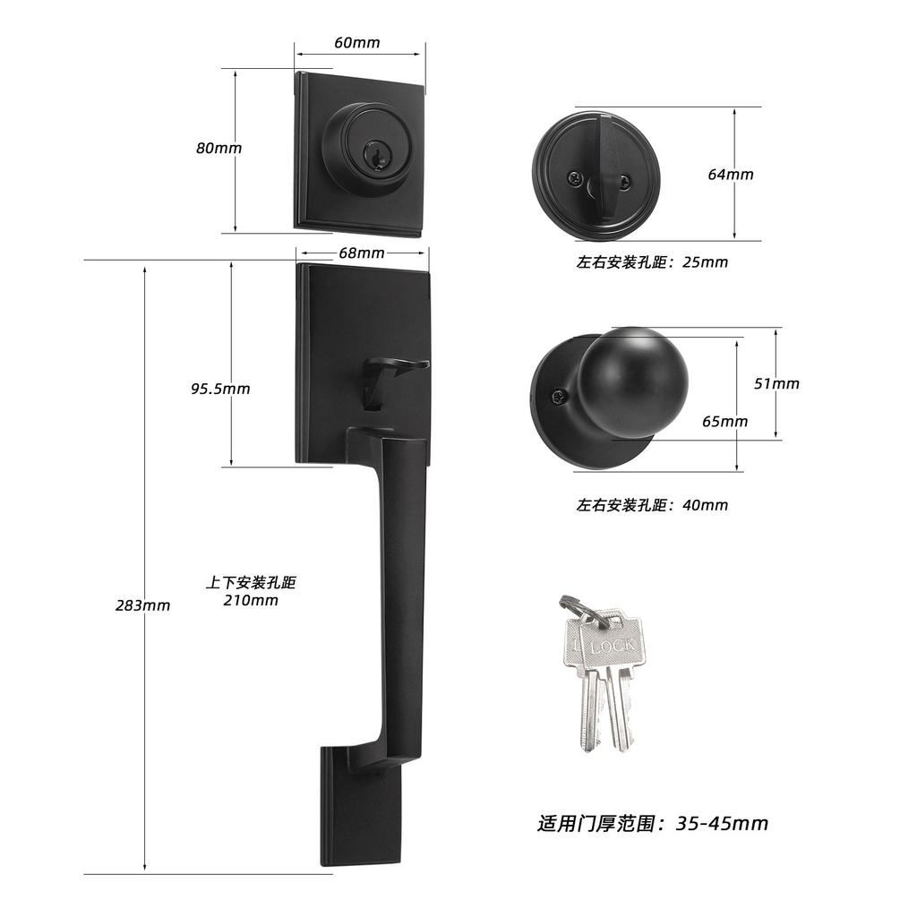 1 Set Zinc Alloy Door Locks European Style American Outdoor Door Lock Villa Entrance Door Large Handle Anti-theft Lock with Key