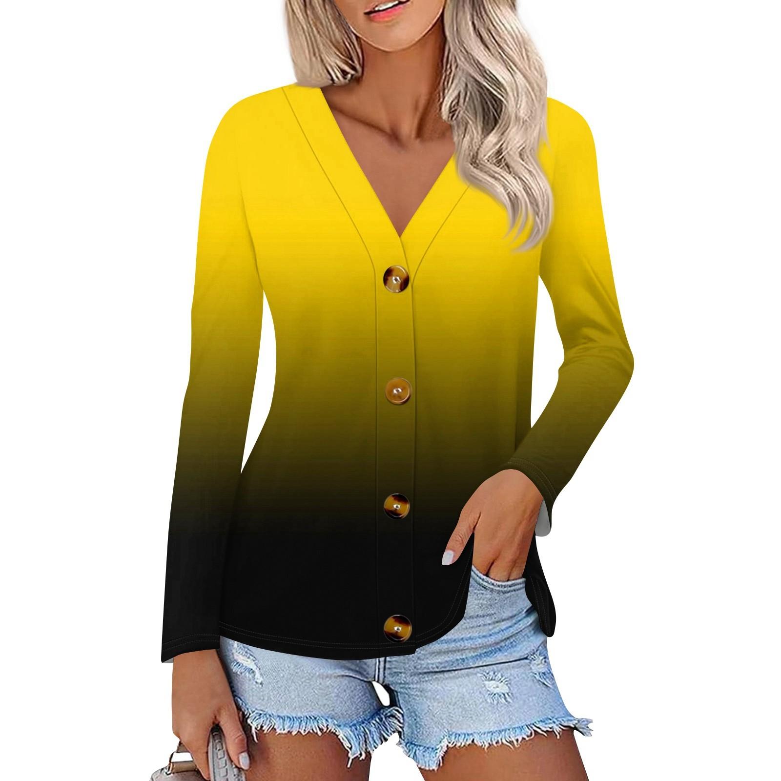 

Женская модная повседневная рубашка на пуговицах с принтом, топы с длинным рукавом XL жёлтый