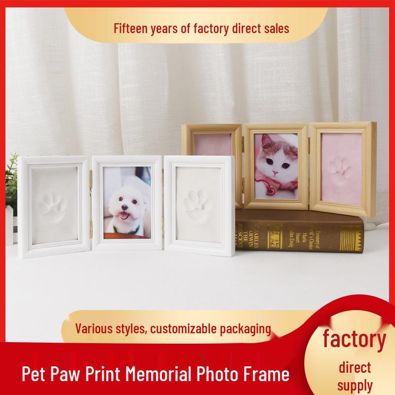 DIY Pet Paw Print Photo Frame: Solid Wood Souvenir for Dog & Cat Prints Natural Wood Frame