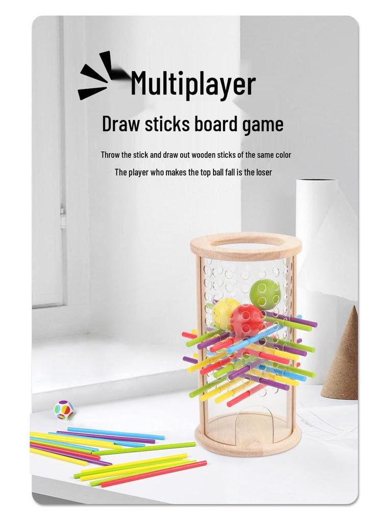 Wooden 3-in-1 Stick Pulling Game: Color Recognition, Parent-Child Interactive, Concentration & Balance Toy.