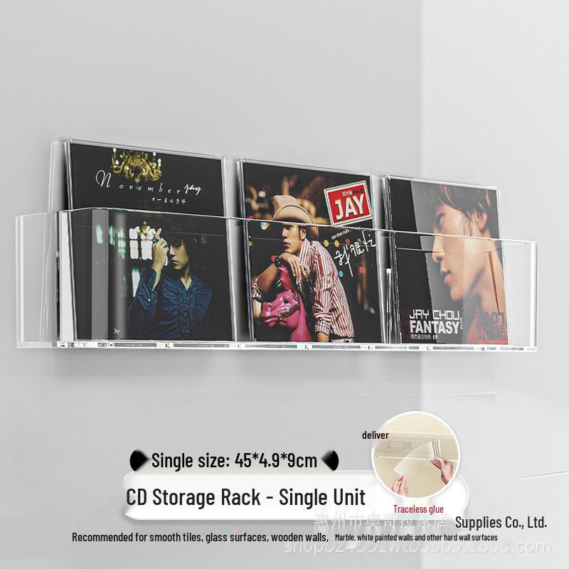 Transparent Acrylic Wall-Mounted Record & CD Display Rack - No-Drill Design for Creative Living Room Decor