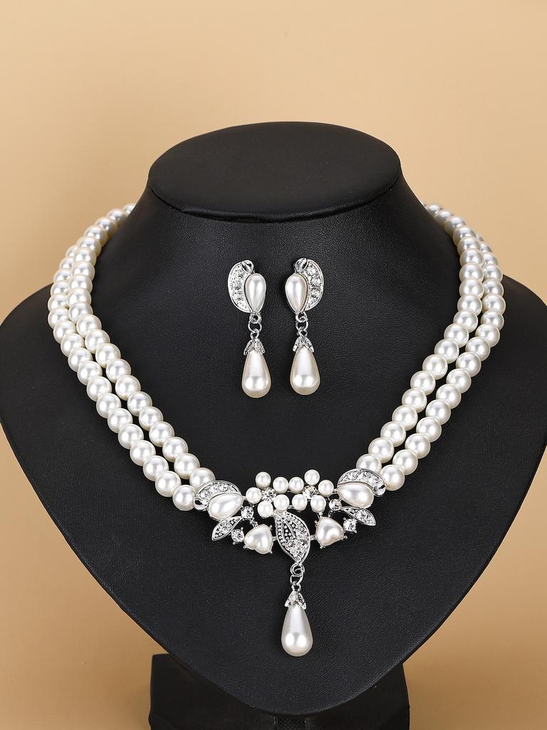 New European and American Jewelry Set Pearl Necklace Earrings Bridal Wedding Dress Dress Accessories