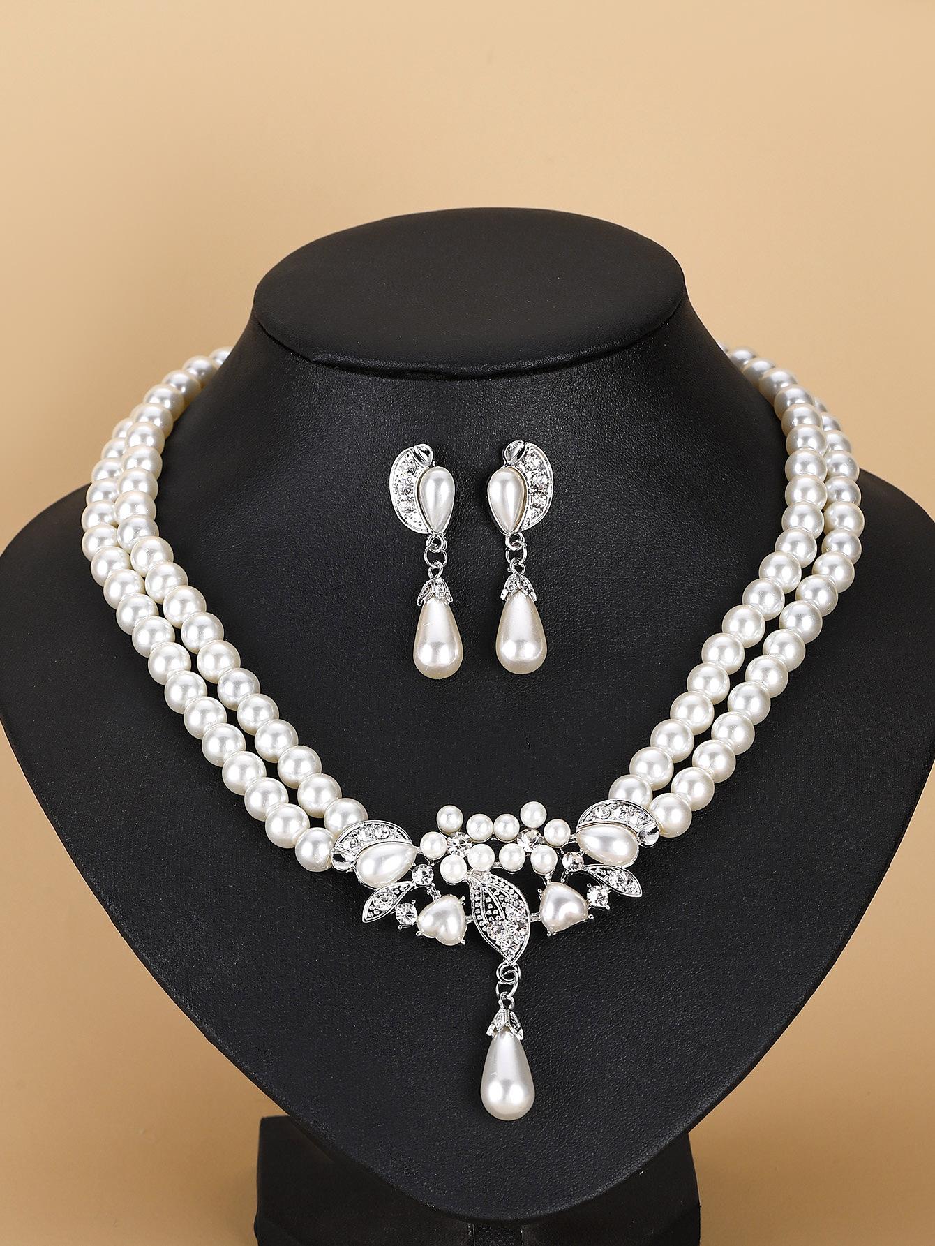 

New European and American Jewelry Set Pearl Necklace Earrings Bridal Wedding Dress Dress Accessories