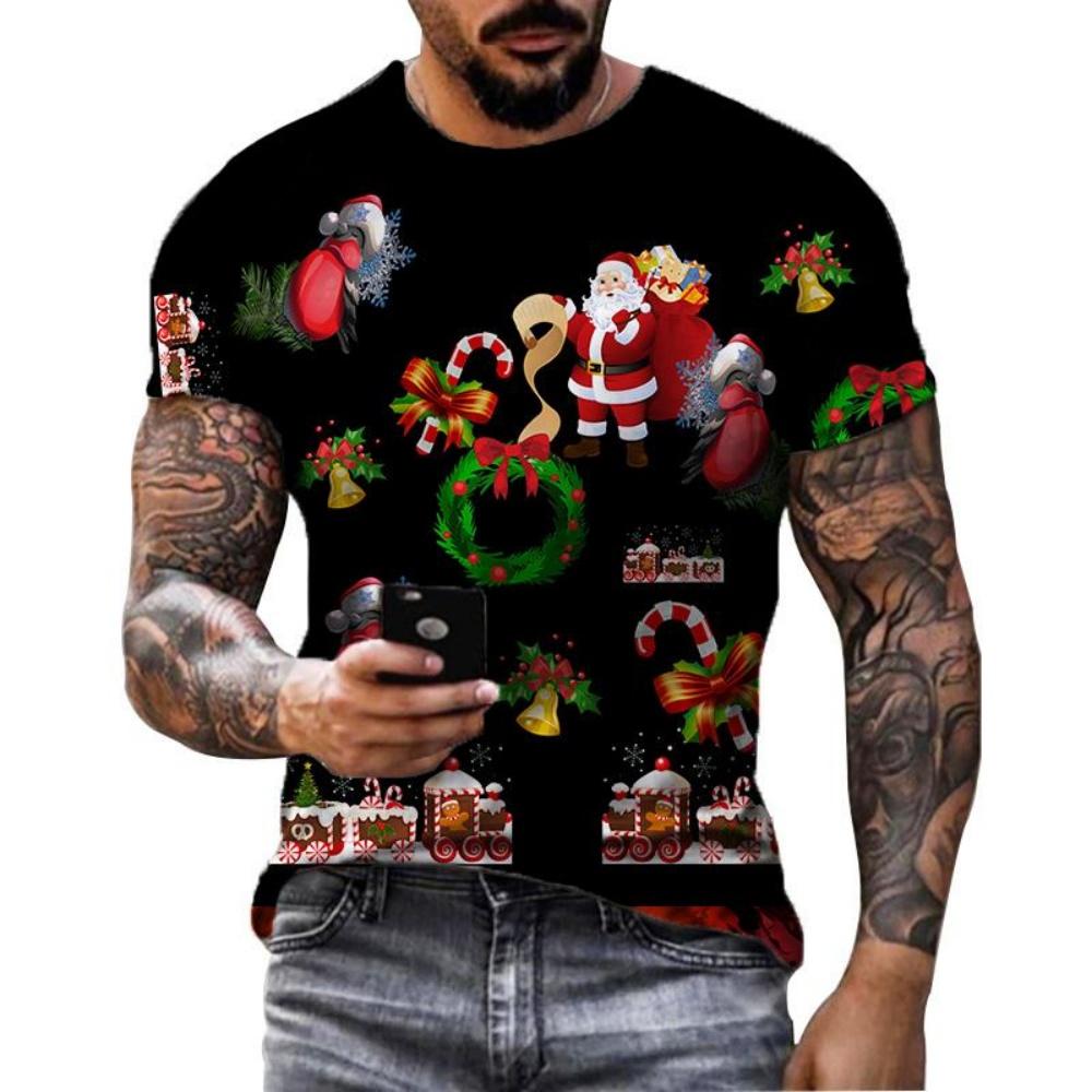 Christmas 3d Printed T-shirt Men's Fashionmen's and Women's Casual Short Sleeve Santa Claus Christmas Eve Shirt Top T-shirt