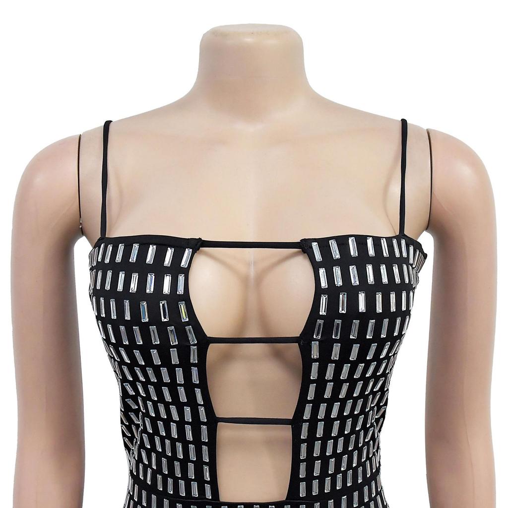 C7167 Vestido e Saia Curta Fashion Feminino Sexy Slim Fit com Pedrarias e Tiras