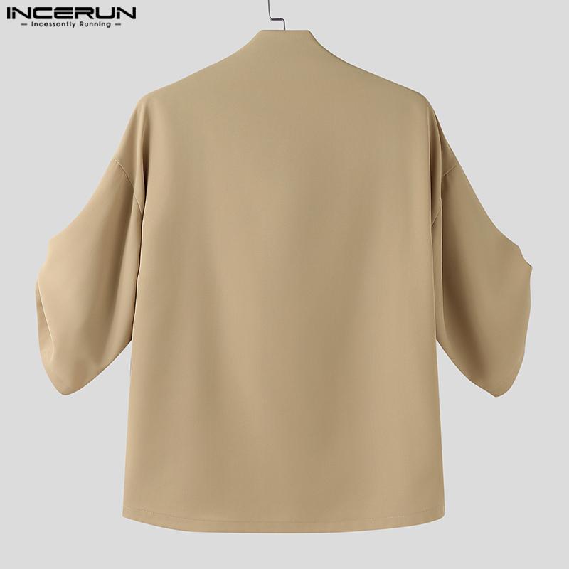 INCERUN Herren Swingkragen Halbarm Lässige Übergroße T-Shirts Tops