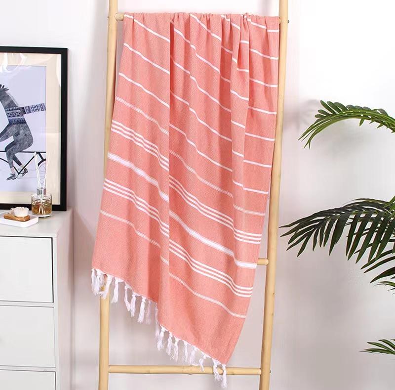 Ailuoha 100% Cotton Striped Embroidery LOGO Hammam Turkish Towels Custom Pattern Portable Gym Beach Towel Quick Dry 90*180cm&299 and Below