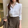 Tops Cute Elegant Luxury Blouses for Women Simulation Silk Shirt Turn Down Collar Solid Color Satin Tops Office Lady Party Plus Size