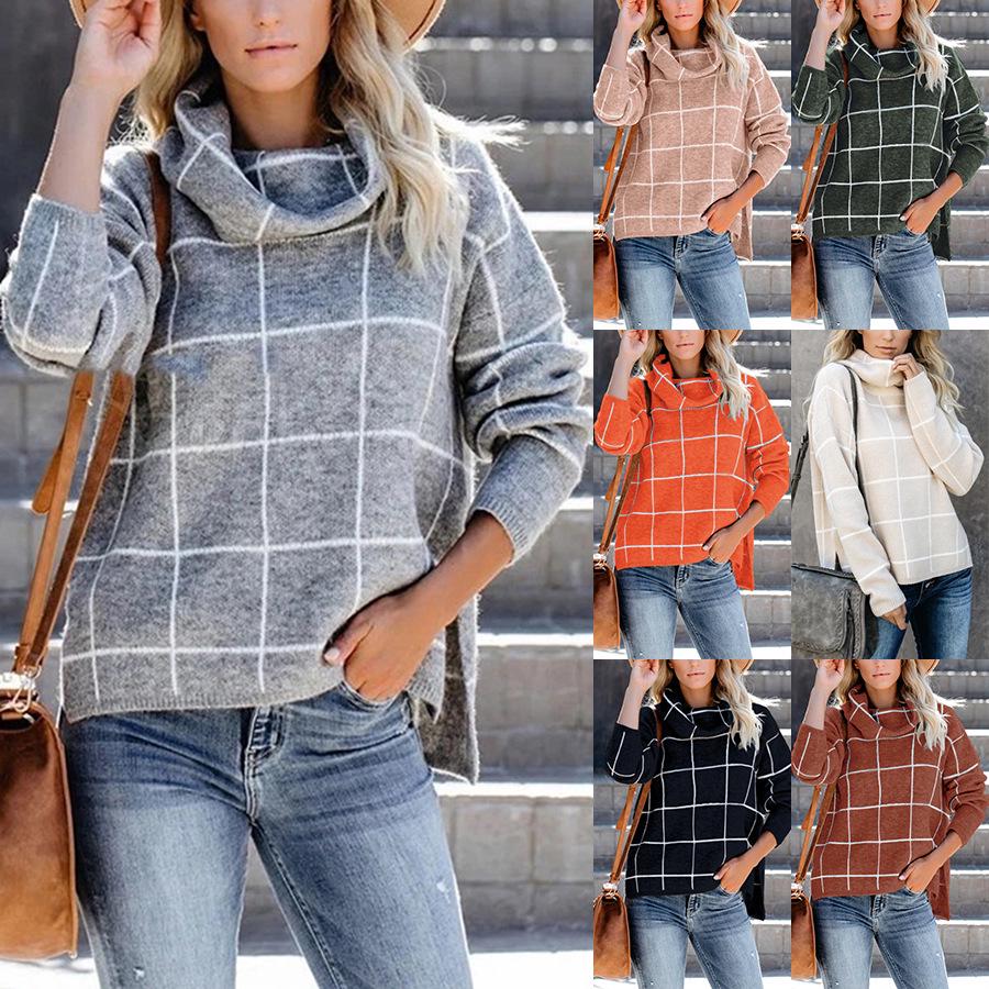 Women Sweater Plaid Thick Knitting Pullover Long Sleeves Women Sweater Casual Knitted Tops Knitwear