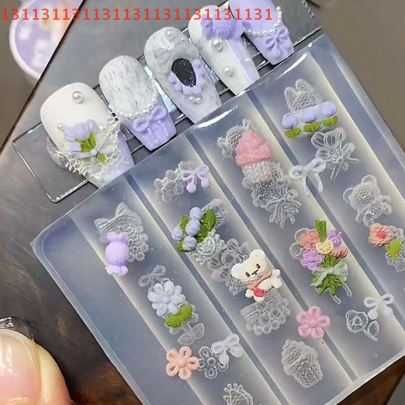 Bow Ribbon Silicone Nail Mold Flower Nail Decorations Nails DIY Design Stereoscopic Stamping Manicure Tools