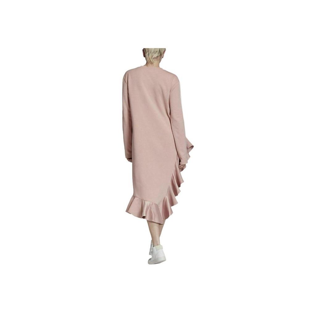 Adidas Originals Spirit XJ Ruffled Neck Round Collar Irregular Long Sleeve Dress Women Dresses Pink FT9897