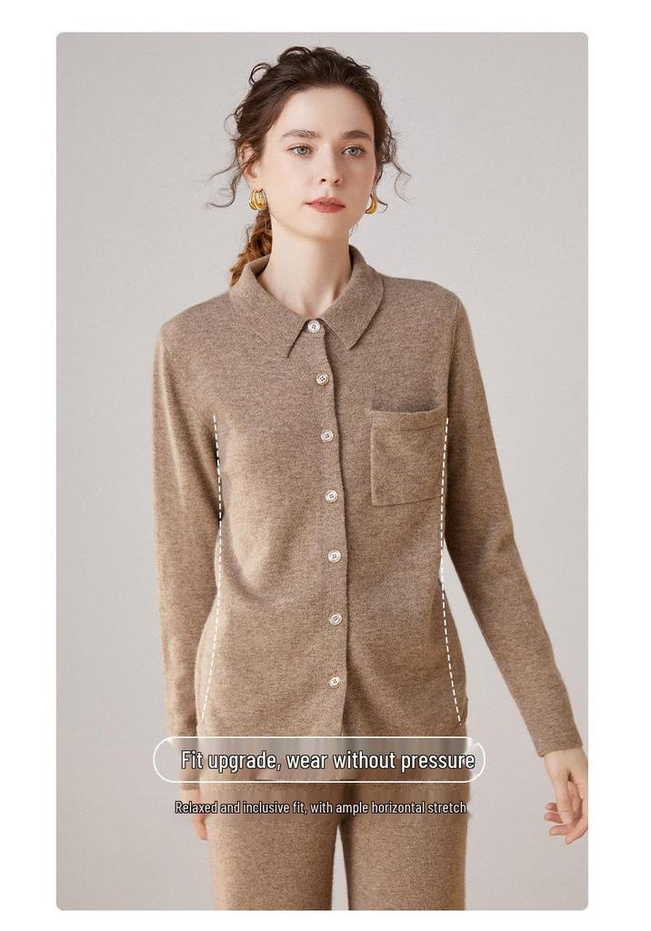 2024 Autumn/Winter Women's Cashmere Polo Collar Cardigan