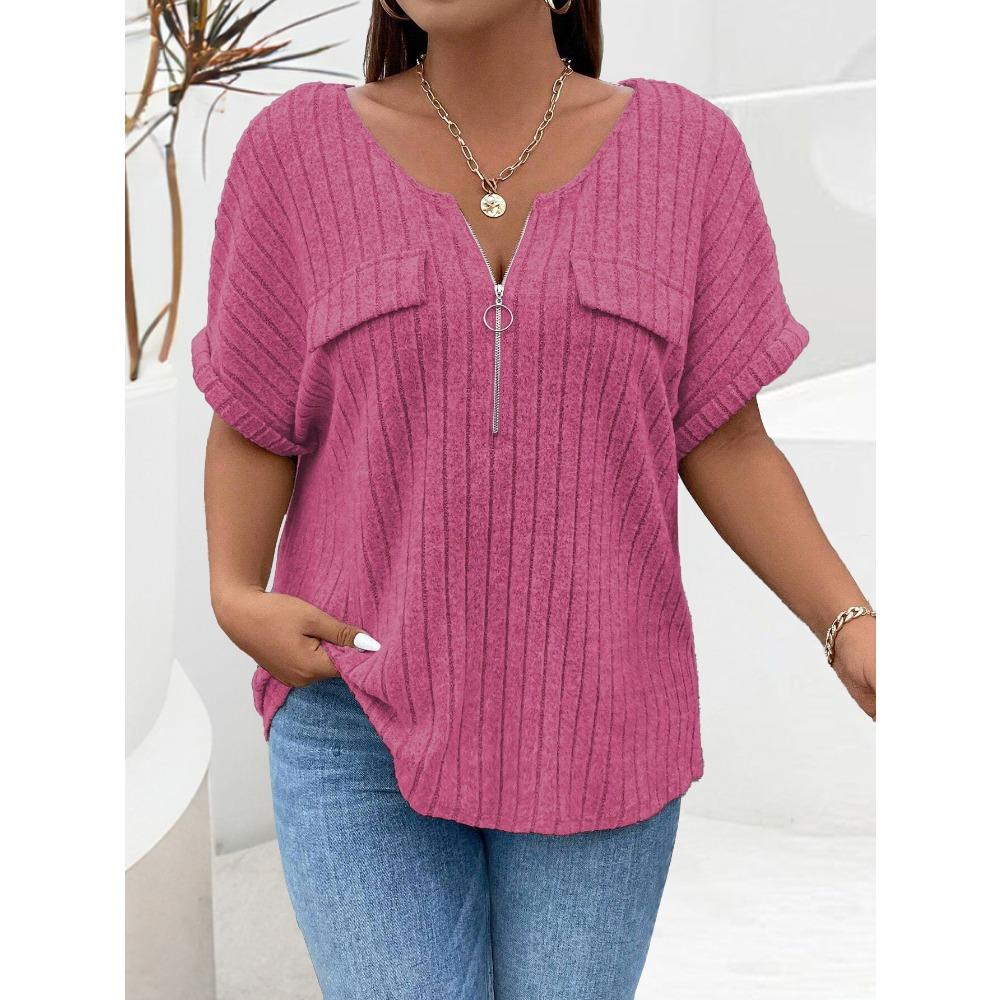 BITCED Women's Fashion Casual Solid Color Print Short Sleeve V Neck Blouses & Shirts