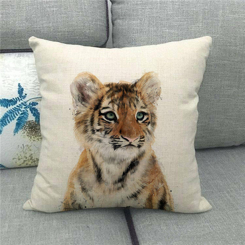 Cute Tiger Wild Animal Fierce Beast Digital Printing Short Plush Pillow Covers For Car Sofa Office Cushion Cover Home Goods