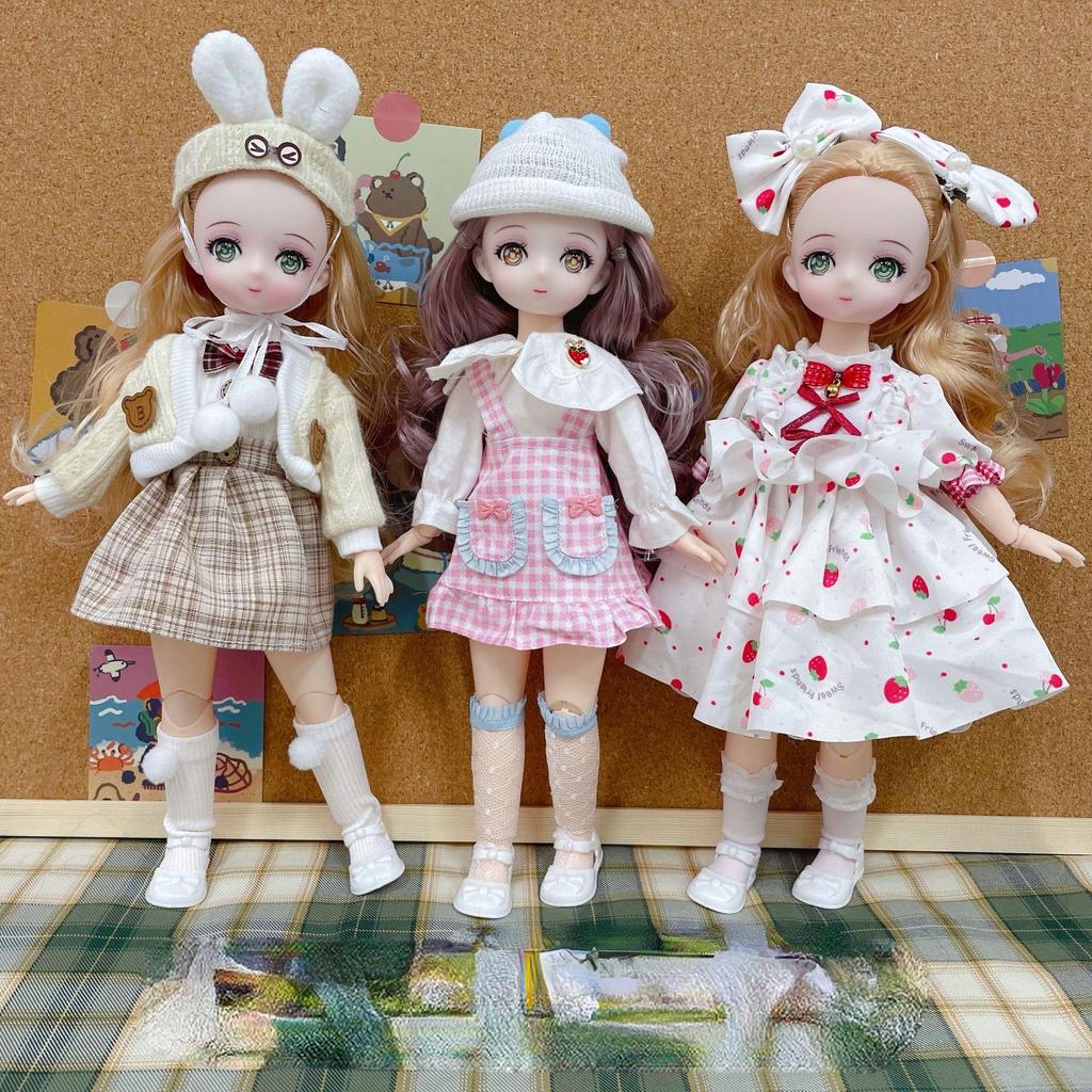 30CM Mini Movable 23Jointed Doll Girls Toy 3D Big Eyes BJD Princess Full Outfits Dresses Collection Childrens Doll Gift
