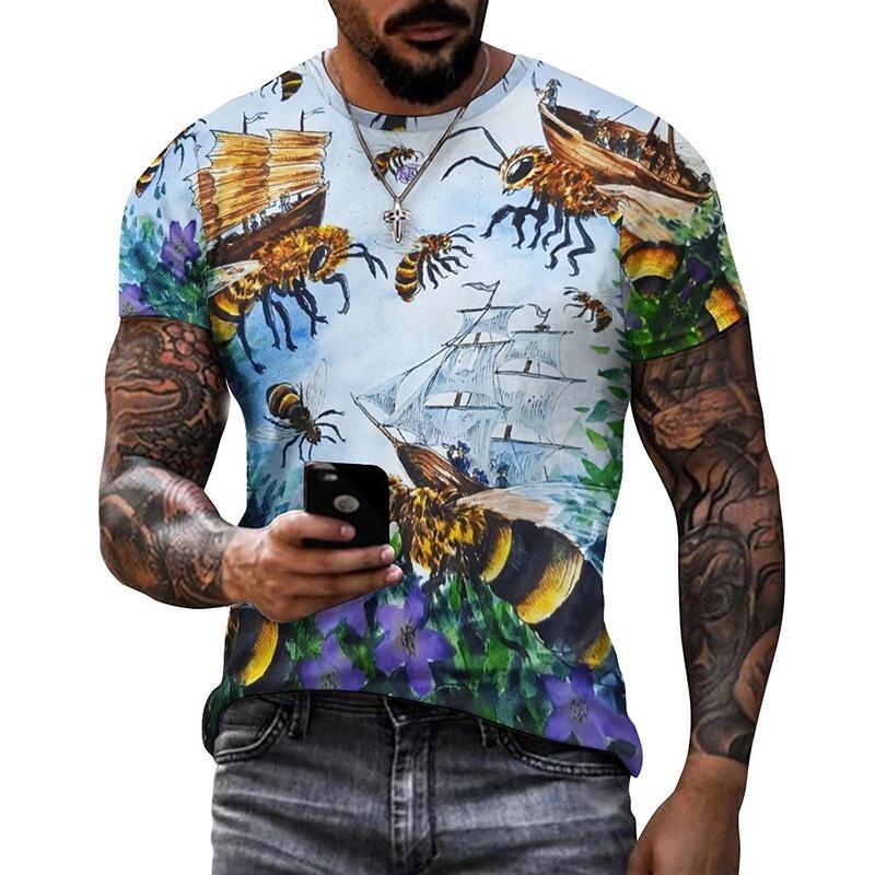 Honeycomb Bee Pattern T-shirt Fashionable 3D Printed T-shirt Summer Men's Casual Street Top