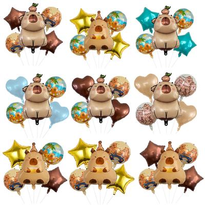 Brown Matte Kapibara Themed Capybara Cartoon Aluminum Film Balloon Birthday Balloon Party Decoration Set