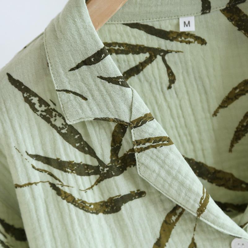 Neuer Damen Frühlings- und Sommer-Pyjama-Set 100% Baumwoll-Krepp Dünn Grün Langärmelig Hose Zweiteiliges Set