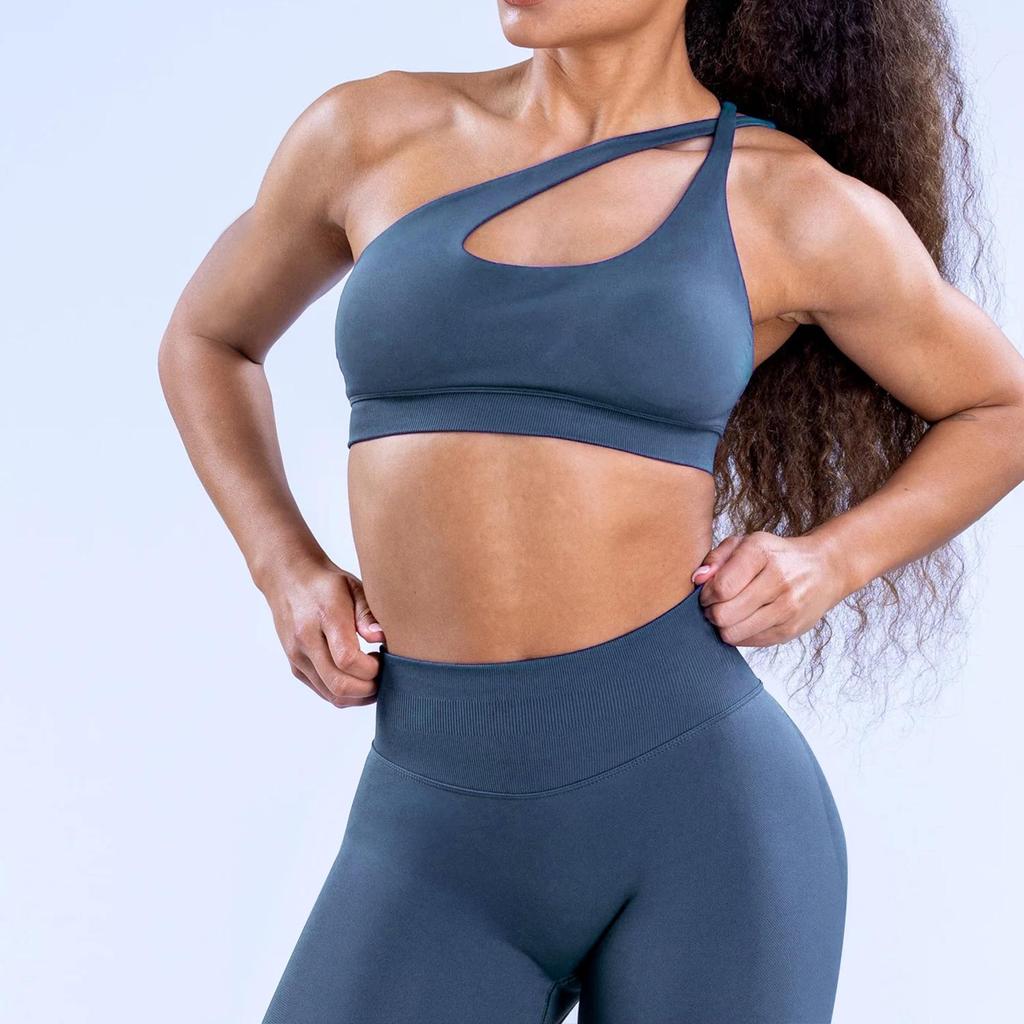 Seamless High Elastic Matte Nylon Asymmetrical Backless Yoga Sports Bra