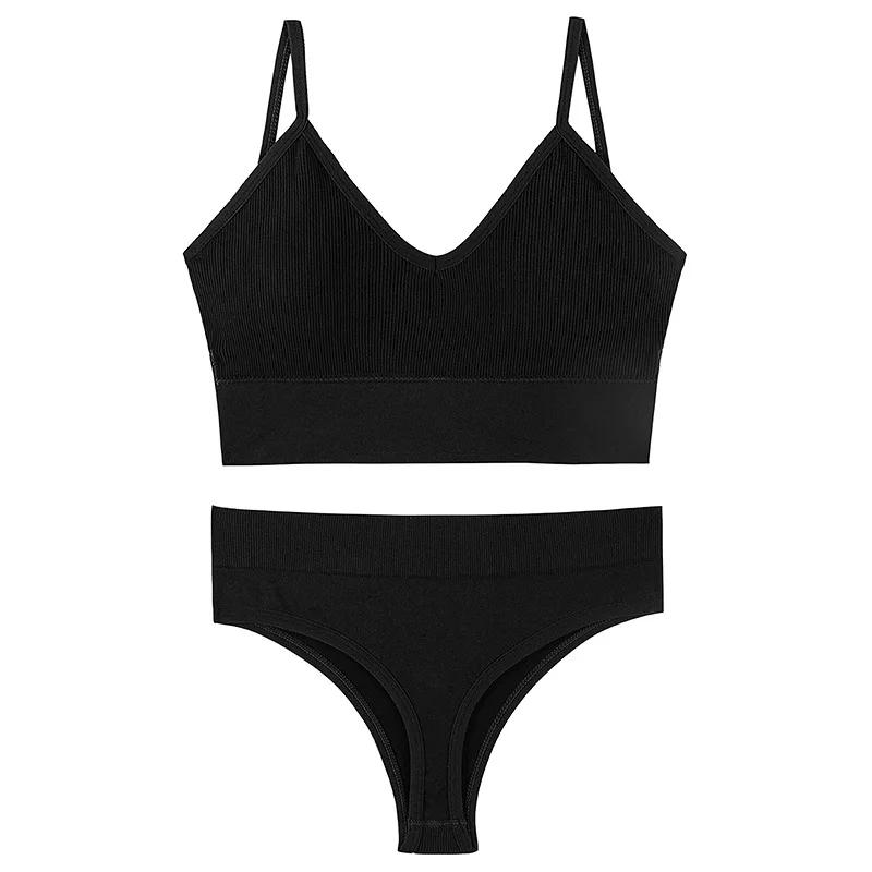 2Pcs Underwear Set Bra Set Women Panties Sexy G-String Seamless Bralette Female Wire Free Bra Sexy Panty Set Lingerie Soft Tank Crop Top Sleeping Bra