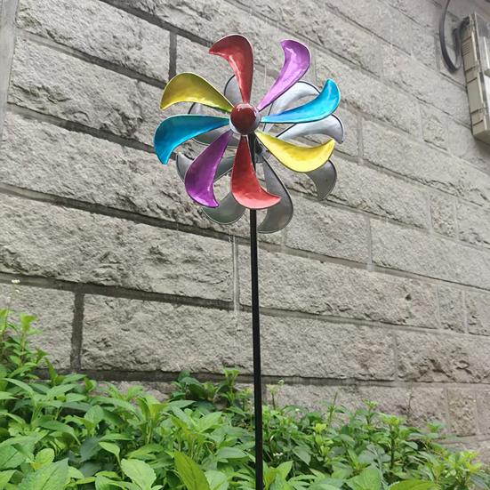 Wind Spinners Outdoor with Silent Bearing Metal Windmill Decoration with Stake 360° Rotating Colorful Blades for Yard Garden Artistic Decor Gift