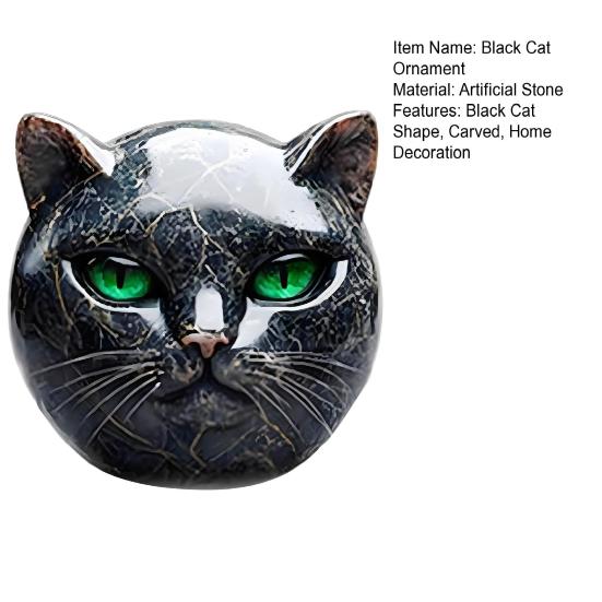 1/2Pcs Black Cat Stone Sculpture Carved Healing Stone Cat Head Figurine Statue Home Office Desktop Decoration Ornament