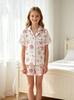 Girls Starfish Print Pajamas Set Button-Down Short Sleeve Top Shorts Sleepwear for 14-16Y