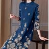 Women's Crew Neck Embroidered Wool Dress Autumn Winter Loose Over-the-knee Long Plus Size Knitted Dress