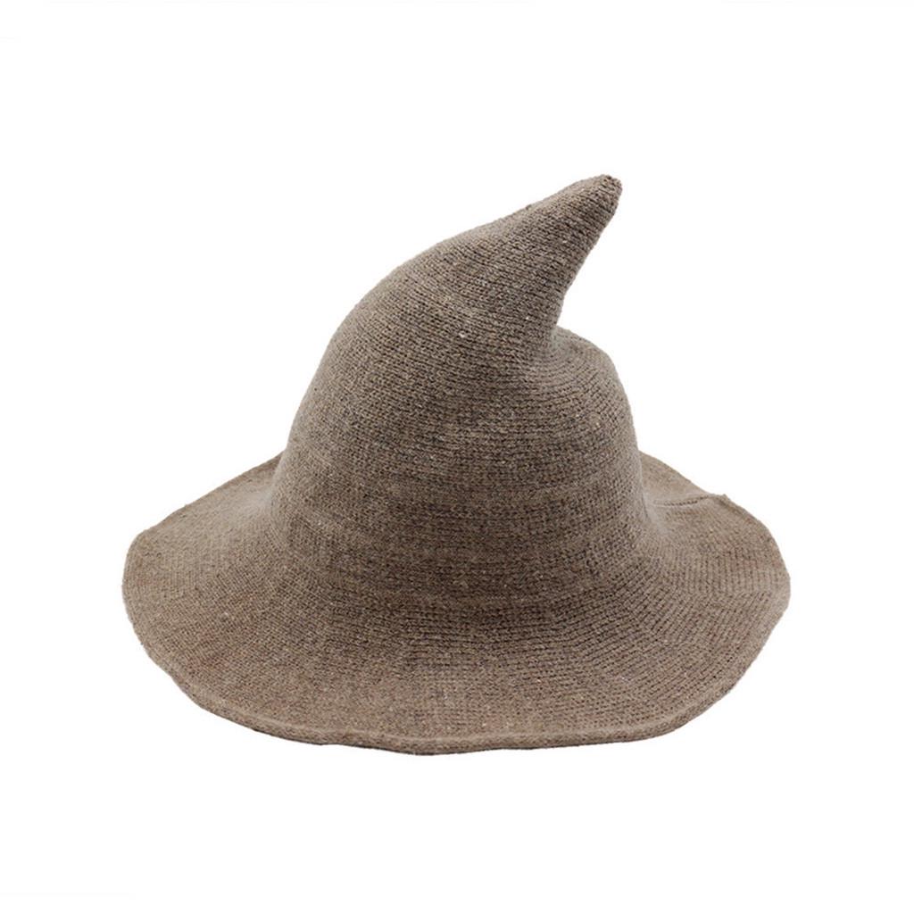 Knitted Witch Hat Fisherman Bucket Hat Soft Fabric Pointed Top Design Wide Brim Casual Outdoor Headwear for Seasonal Use