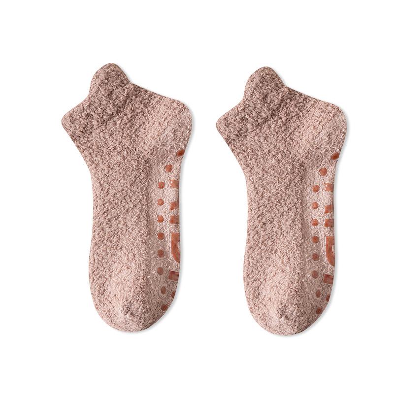 Women's Coral Fleece Non-Slip Short Socks - Autumn & Winter Casual Floor Socks with Dot Soles