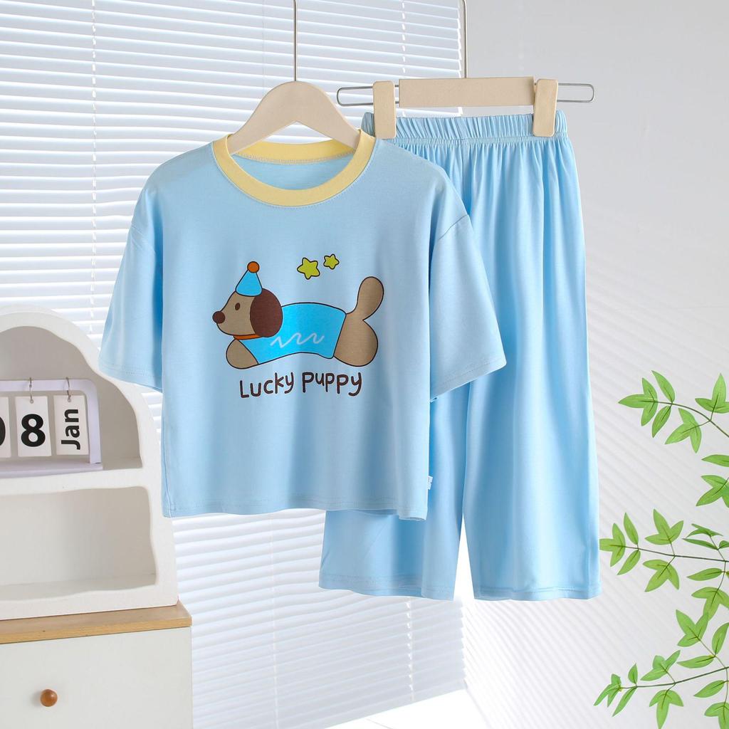 Modal Two-Piece Summer Set for Kids: Thin Short-Sleeve Home Wear, Unisex 2026 Style