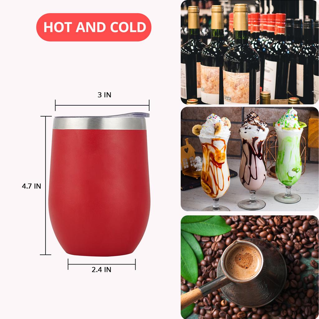 Weingläser aus Edelstahl, 12oz Isolierter Weinbecher, Stiellose Weingläser aus Edelstahl mit Deckel für Kaffee, Wein