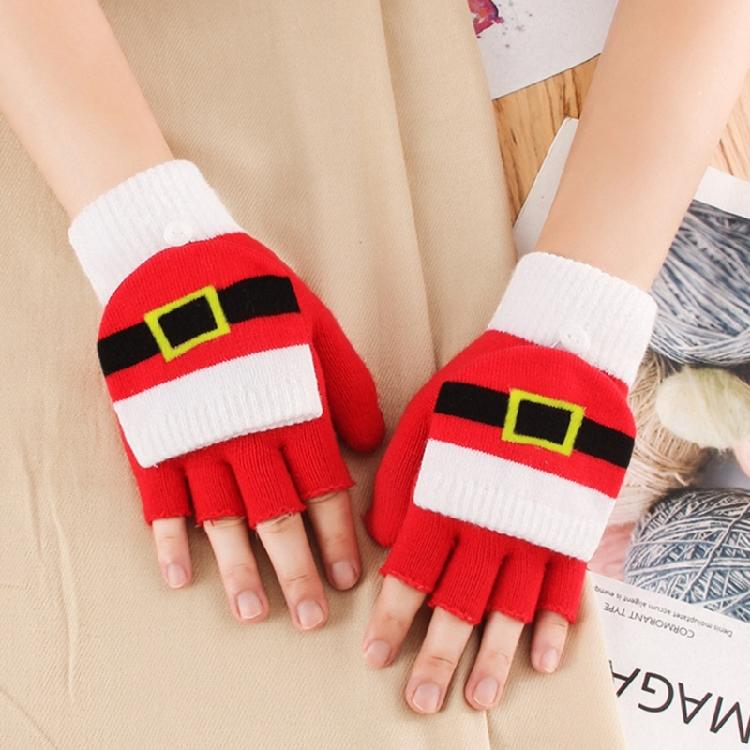 Soft Winter Gloves Warm Mitten Flip Half&Full Finger Christmas Convertible Glove