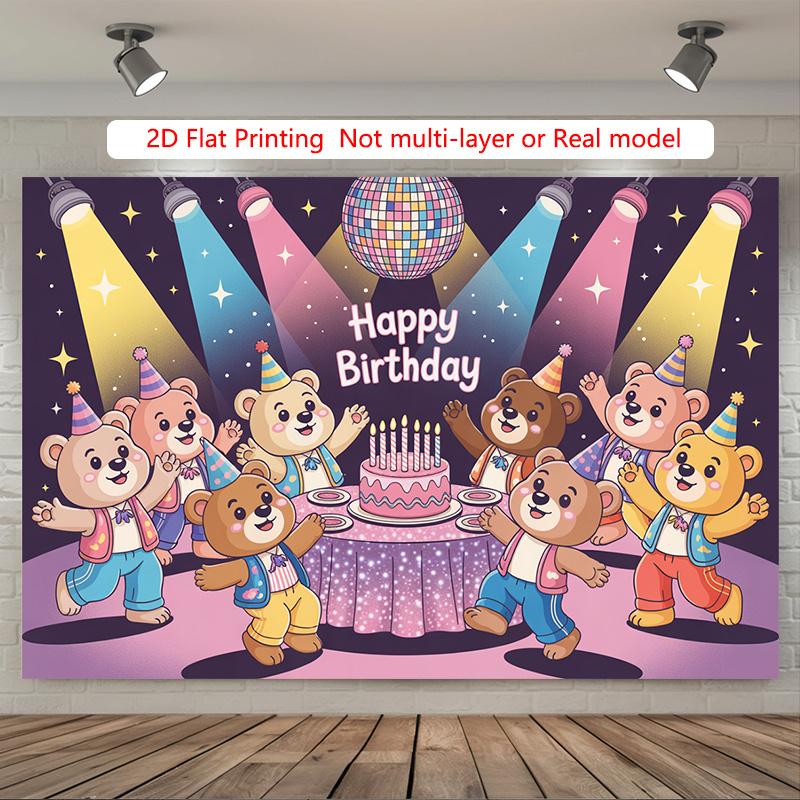 Party Backdrop Cartoon Flat Teddy Cute Spanish Text Hanging Bears Photo Background Decor Birthday Party Decor