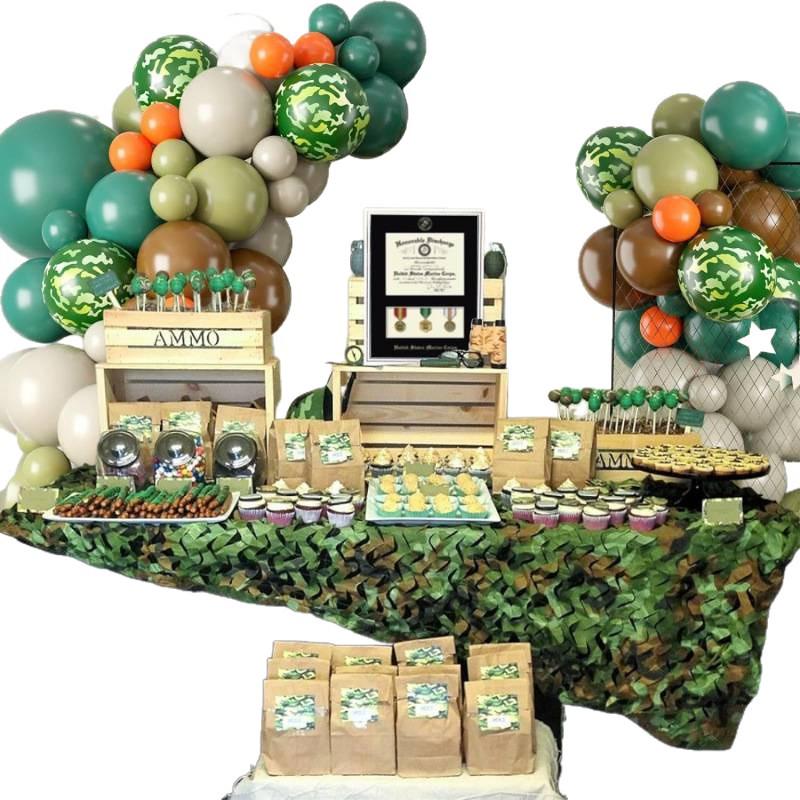 Camouflage Military-Themed Balloon Garland Set for Birthday and Camping Parties