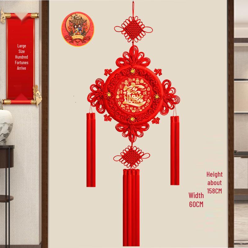 Large Chinese Knot Pendant - Fu Character Ornament for Living Room, Foyer & Entrance, New Year Decoration