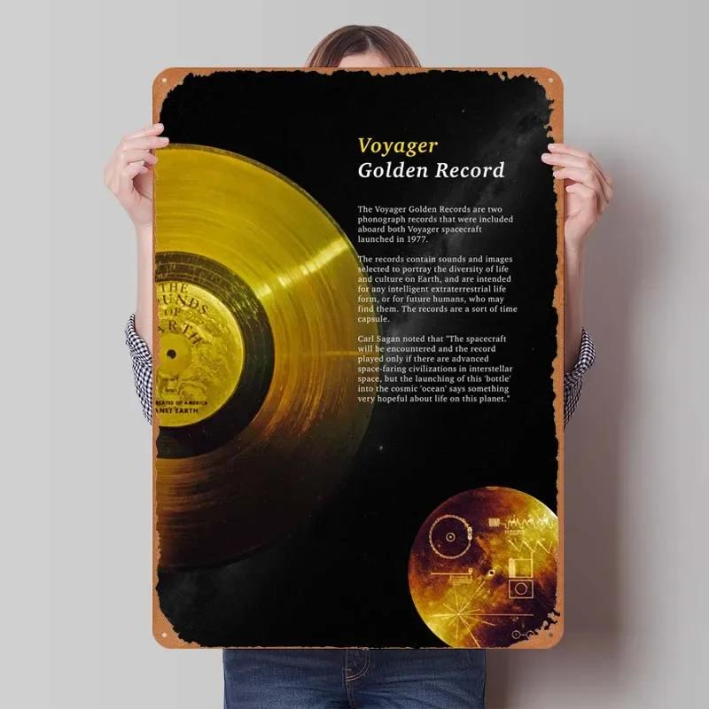 Voyager 1 Zlatá deska Kovové cedule Vesmírné plakáty Dekorace do domácnosti Plechový cedule Tabulka pro výzdobu nástěnného umění Dekorace herního pokoje