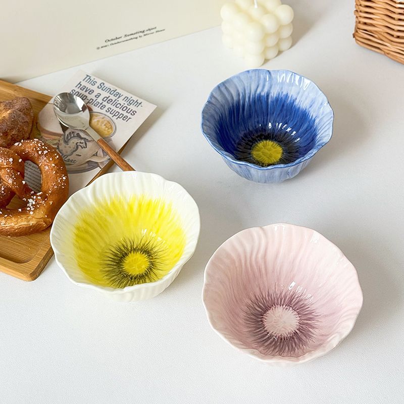 Creative Floral Ceramic Bowl Underglaze Tableware Delicate Rice Bowl Porcelain Dessert Pastry Plate Fruit Bowl Kitchen Utensils