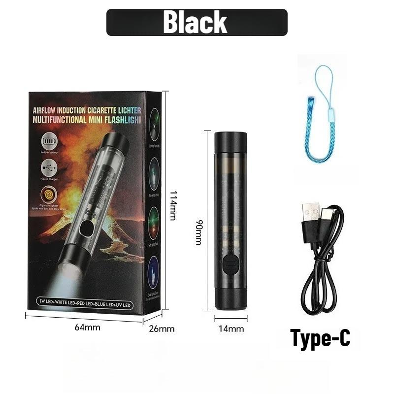 Blow-inductive Flashlight,strong Light,small Steel Cannon,COB Side Light,purple Light Banknote Portable Mini Lighting Flashlight