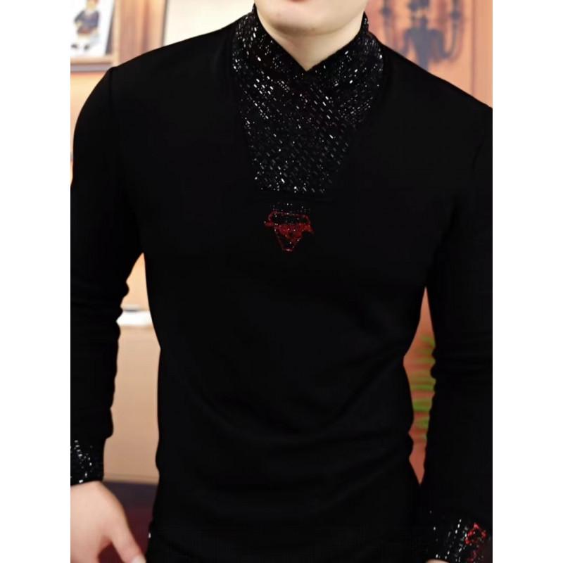 Men s Trendy European Style Fleece-Lined Two-Piece Sweatshirt, Versatile T-Shirt, Stylish Warm Outerwear M