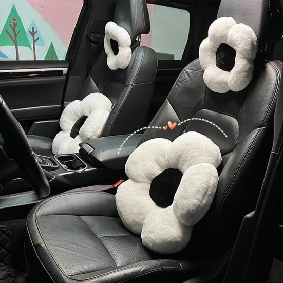 Car Headrest Pillow Soft And Stylish Black White Flower Neck Support Cushion for Comfortable Travel