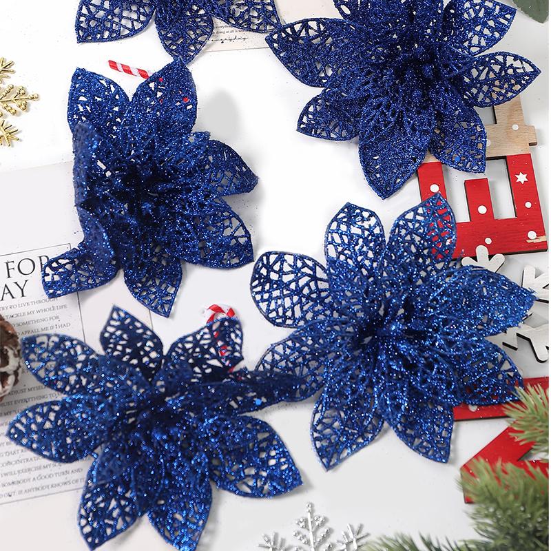 5Pcs 13cm Glitter Christmas Decoration Artificial Flowers Xmas Tree Ornament for New Year Navidad Home Decor Garland Accessories