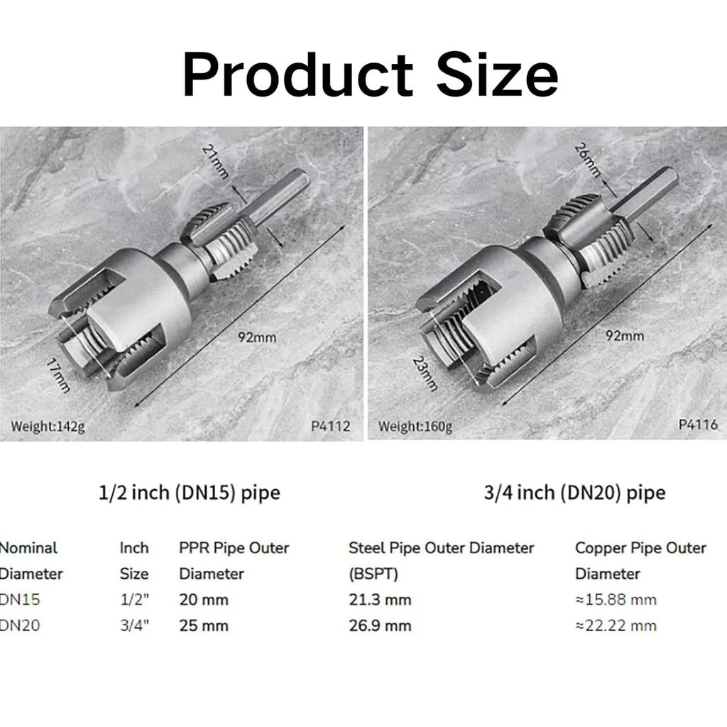 Integrated Internal & External Pipe Threading Tool, PVC Thread Maker Tool for Electric Drill, 1/2" (DN15) 3/4" (DN20) Pipe Sizes Rethreading Tool,