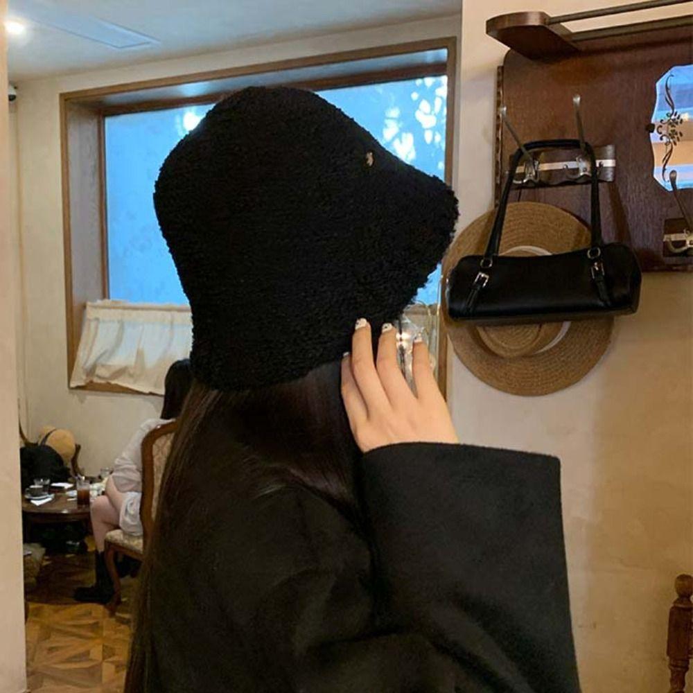 Retro Vintage Plüsch Fischerkappen Breitkrempiger Warmer Beckenhut Damen Bucket Hat Weiblich Dame