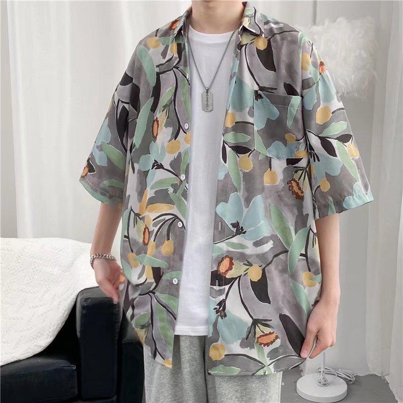 Men's Hawaiian Floral Short Sleeve Vintage Beach Shirt