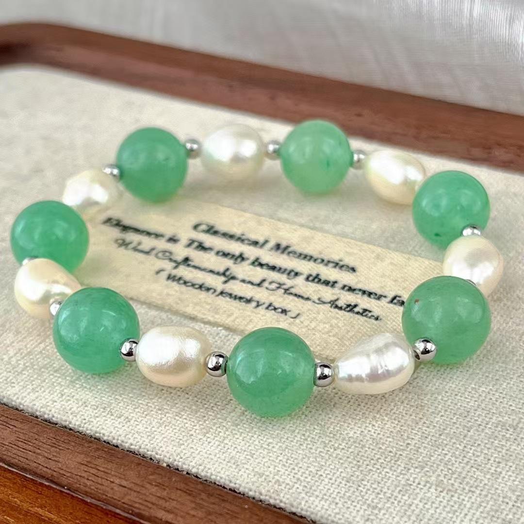 Vintage Natural Baroque Pearl Dongling Jade Contrasting Color Bracelet Bracelet.