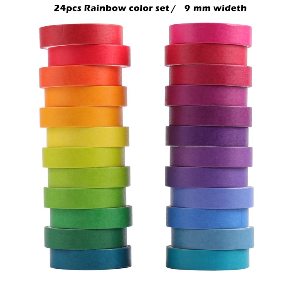 24pcs Rainbow Color Washi Tape Set 9mm 15mm Macaron Colors Adhesive Masking Tapes Stickers Decoration DIY Marker Label A6735