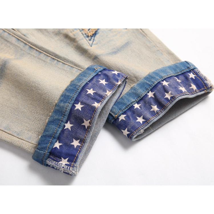 European And American Style Youth Embroidery Retro Flanging Fashionable Elastic Denim Pants