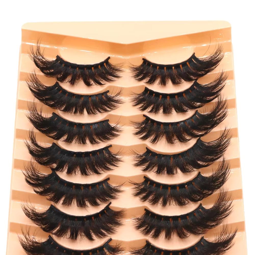 Bulk Pack 7-10 Pairs Wispy Volume Handmade Cruelty-Free False Eyelashes Natural Look Faux Mink Sets Mix Length Black Cotton